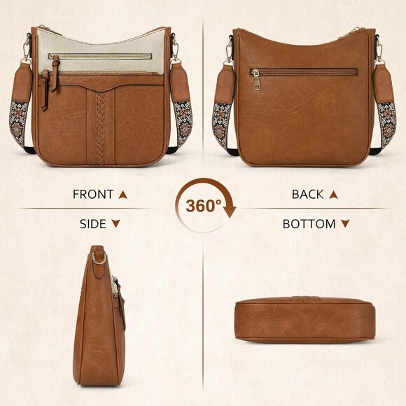 Women’s Beige and Brown Leather 7-Pocket Purses Crossbody Bags And Shoulder Bag - Picture 6 of 6